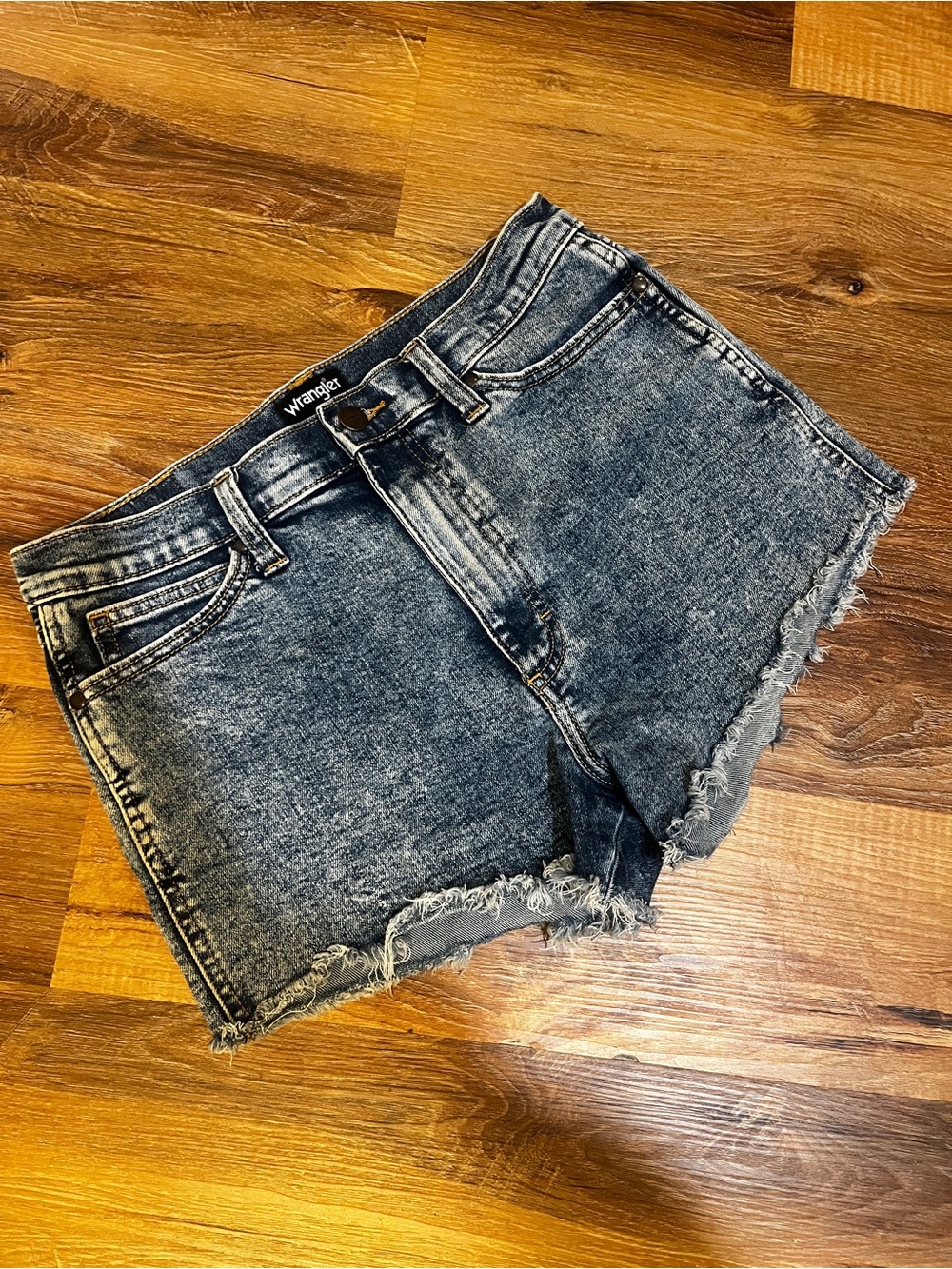 Wrangler Women's Acid Wash Black Jean Shorts with Frayed Hem